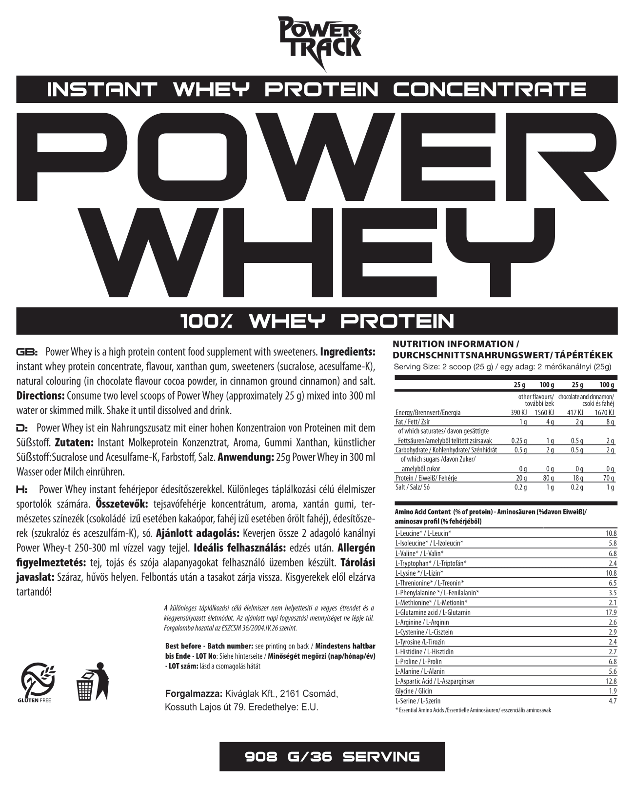 Power Whey tejsavó fehérjepor - 908g